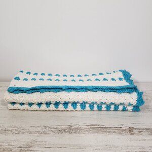 Handmade Blue White Crochet Baby Blanket Soft & Chunky 36 X 39